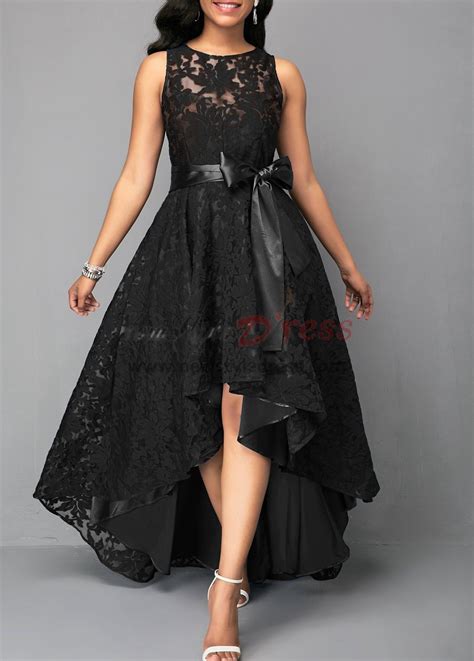Black Front Short Long Back Lace Prom Dresses Free Shipping High Low Lace Dress Belted Lace