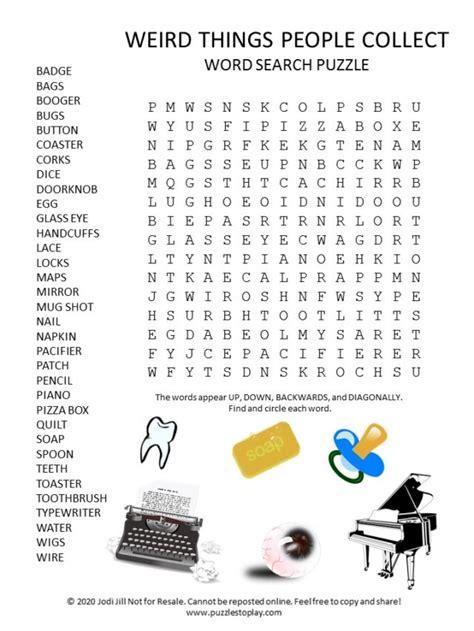 Weird Things People Collect Word Search Puzzle Puzzles To Play