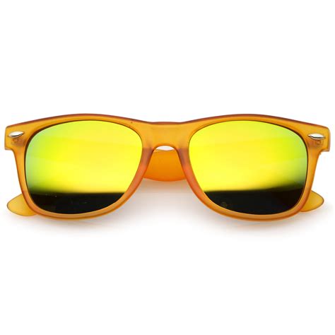 Retro Frost Matte Square Colored Mirror Lens Horn Rimmed Sunglasses 55mm Frost Orange Yellow