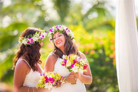 Colorful Kauai Lesbian Destination Wedding Equally Wed Beach Wedding Beautiful Beach