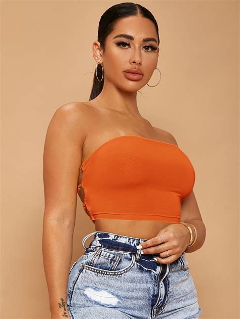 Orange Outfit Crop Top Outfits Cropped Tube Top Spring Outfits Strapless Top Backless Lace
