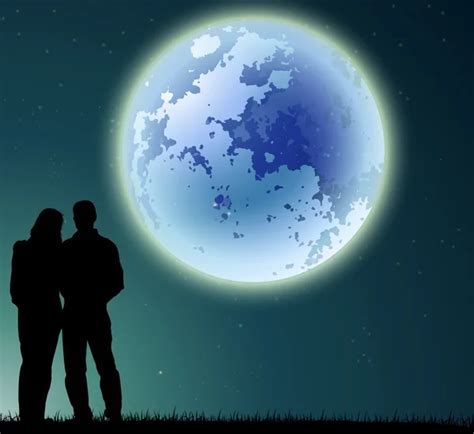Romantic Couple Silhouette With Full Moon Background Stock Vector Image