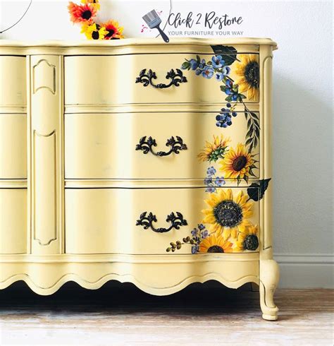 Painted Dresser With Sunflowers In 2020 Sunflower Home Decor Yellow