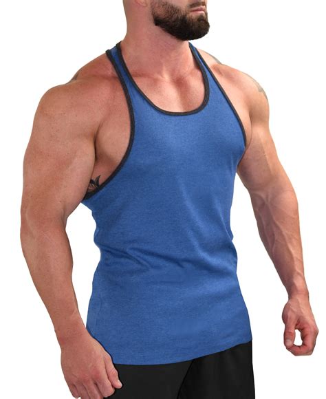 Crazee Wear 312rc Blue Rib Stretch Fitted Tank Tops With Black Ribbing