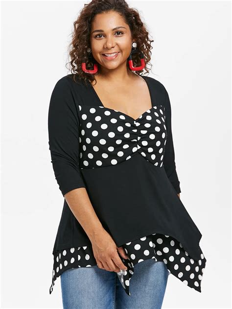 kenancy plus size 4xl polka dot print women blouse spring autumn 3 4 sleeves asymmetrical shirts