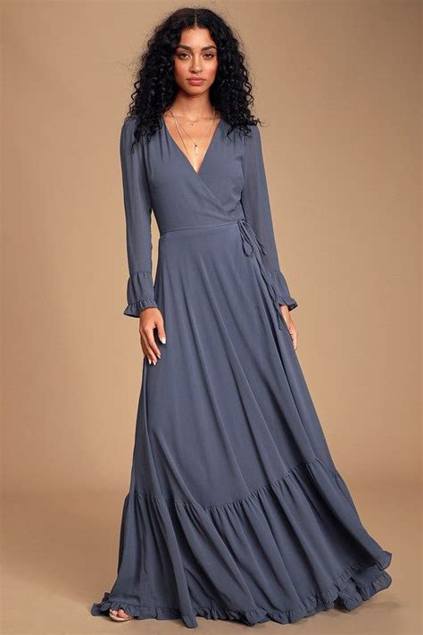 Ways Of Love Slate Blue Chiffon Tiered Wrap Maxi Dress In 2020 Maxi Wrap Dress Blue Chiffon