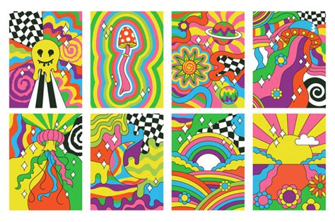 hippie style groovy vibes retro psychedelic art posters abstract 70s by winwin artlab