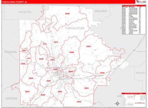 Tuscaloosa County Al Zip Code Maps Red Line Style