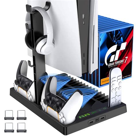 Ps5 Stand With Cooling Station And Dual Controller Charging Station For