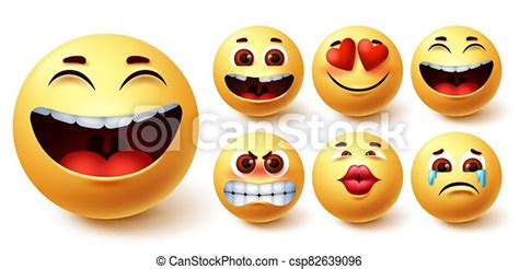Emoji Smileys Yellow Vector Set Smiley Emoticon Yellow Cute Faces In
