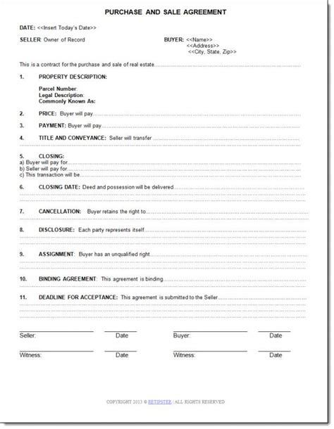 simple land purchase agreement form template business