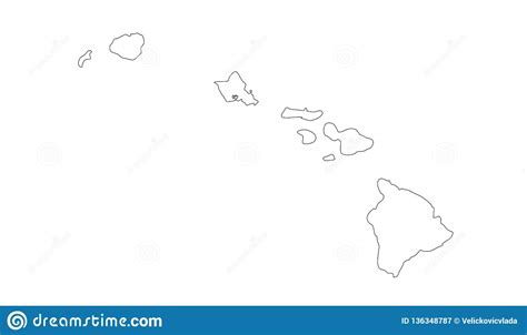 Hawaii Islands Map State In The United States Stock Vector