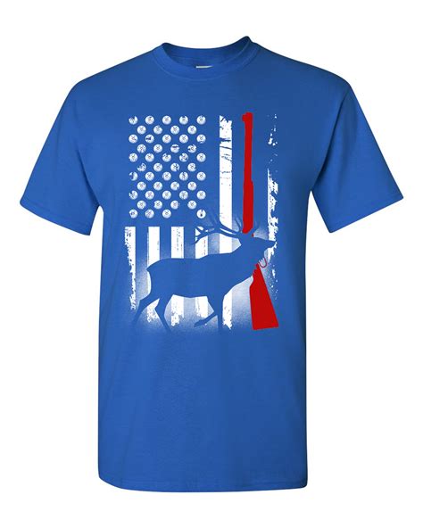 Deer Antlers Gun Hunting American Flag Patriotic Dt Adult T Shirt Tee