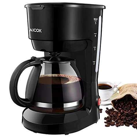 Coffee Maker Aicok 5 Cup Black Instant Coffee Pot Maker Machine With