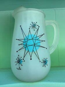 Vintage Gay Fad Starburst Atomic Frosted Glass Pitcher Retro Mid My