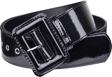 Samtree Retro Wide Patent Leather Belt For Women Square Buckle Grommet