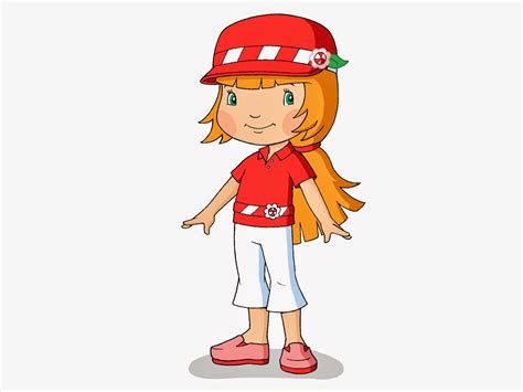 She usu­ally wears a red dress with a white pinafore, and a large pink bon­net dec­o­rated with straw­ber­ries. Cartoon Characters: Strawberry Shortcake