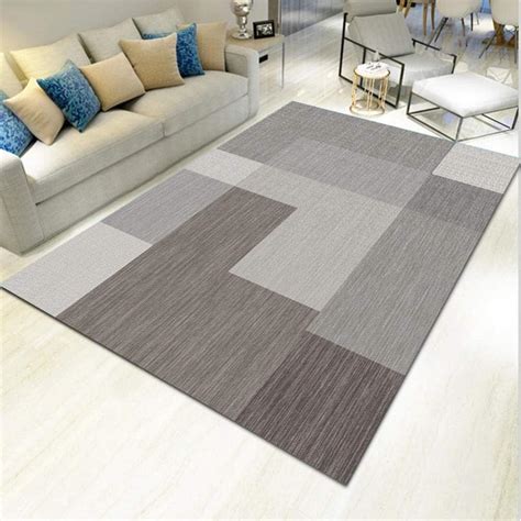 Geometric Alfombra Mullida Alfombra Moderna Alfombra Rectangular Patrón Cuadrado Gris Para