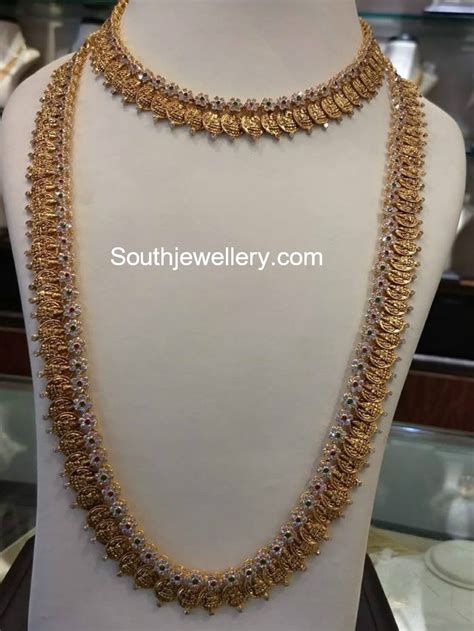 22 Carat Gold Antique Lakshmi Kasu Necklace And Haram Studded Gold