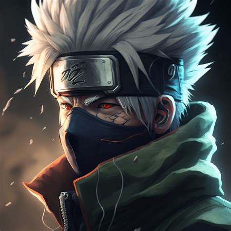 An Anime Character With White Hair And Red Eyes Wearing A Black Mask