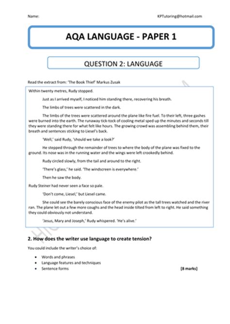 Writer's viewpoints and perspectives this paper is worth 50% of your gcse english language grade. AQA LANGUAGE PAPER 1: QUESTION 2 LANGUAGE - MINI MOCK (5 ...