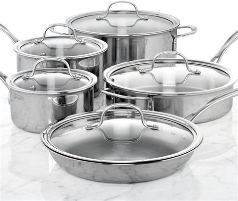 The handles are riveted to each pot and pan, making them stronger and less likely to fall off than one that is welded. Calphalon Tri-Ply Stainless Steel 10-Pc. Cookware Set ...