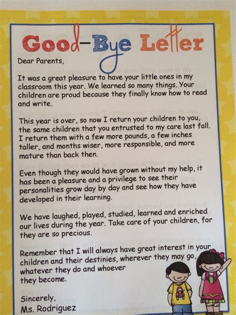 End Of Year Goodbye Letter To Parents Kindergarten Graduation Speech