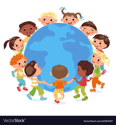 Children With Earth Planet And Kids Around Vector Image