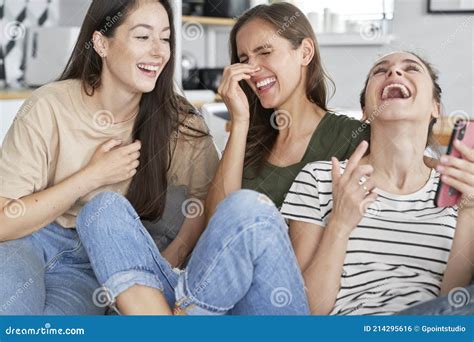 Three Best Friends Laughing So Much Stock Photo Image Of Meeting Party