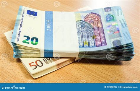 Stacks Of Euro Bills On A Pine Desk Stock Image Image Of Deal