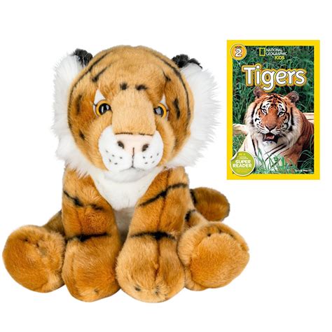 9 Inch Plush Tiger Stuffed Animal Set With National Geographic Readers