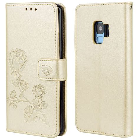 Galaxy S9 Case Allytech Embossed Rose Series Folding Folio Flip Case