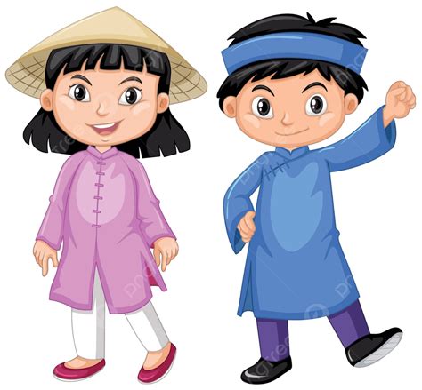 Vietnam Boy And Girl In Tradition Outfit Nationality Clip Clipart