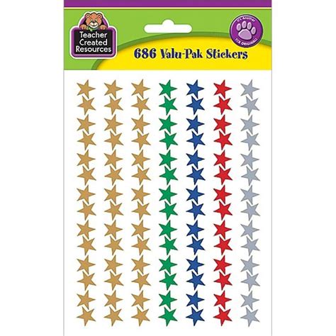 Assorted Foil Stars Stickers Valu Pak Tcr6644 Teacher Created Resources