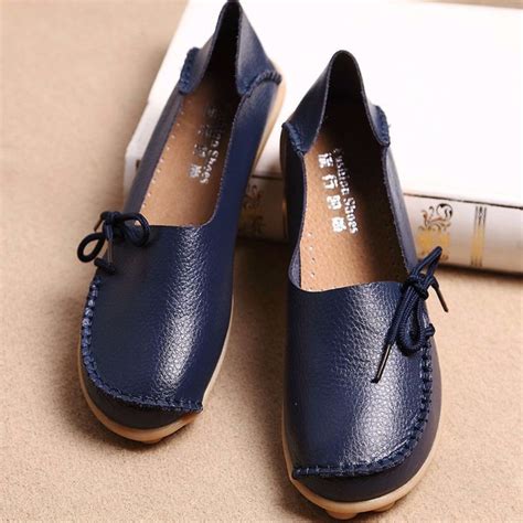 Multipurpose Soft Leather Lace Women Loafers Shoes Leather Flat Shoes