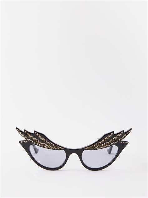 Black Crystal Embellished Cat Eye Acetate Sunglasses Gucci Matchesfashion Uk