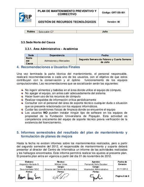 Plan De Mantenimiento Preventivo Y Correctivo