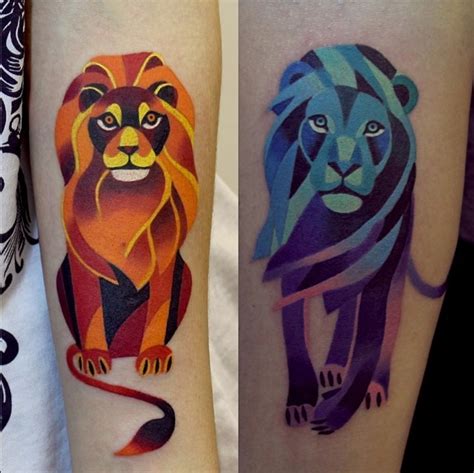 Sacha Unisex Geometric Watercolor Tattoo Watercolor Lion Tattoo