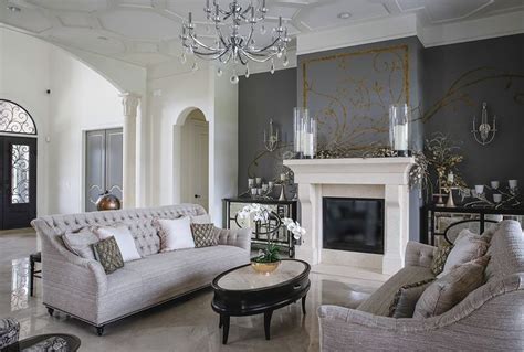 Elegant Traditional Style Monochromatic Grey Living Room Decor With