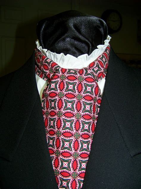 Ascot Or Cravat Redwhite And Black Cotton Print Fabric 4 X 43 Mens