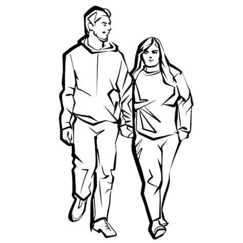 Premium Vector Woman And Man On A Walk Sketch Of The Young Couple Ink