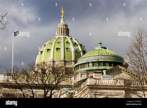Closeup Of Green Domes Above Pennsylvania State Capitol Building Or