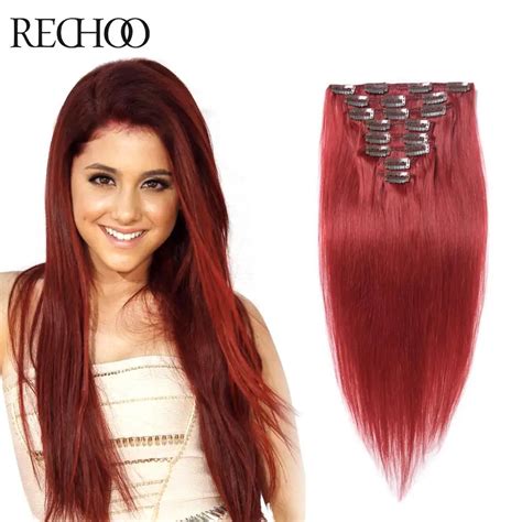 Pcs Clip In Human Hair Extensions Remy Human Hair Clip Ins Red