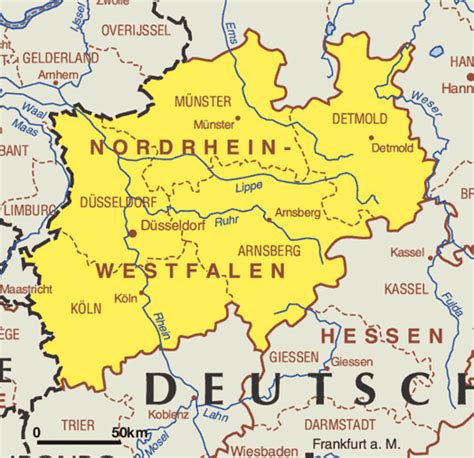 Nordrhein Westfalen Map Federal States Of Germany Map Of Germany
