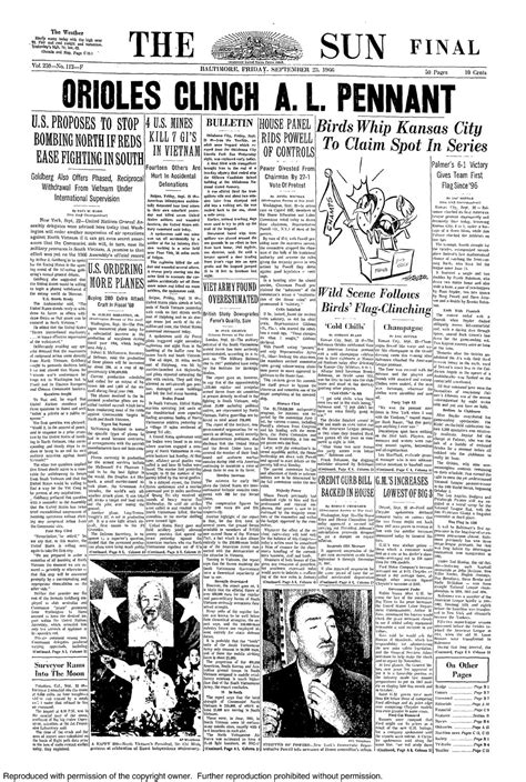 Retro Baltimore The Sun Front Page September 23 1966 Click On