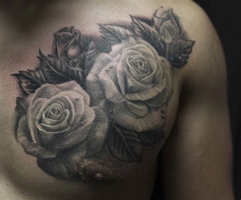 25 best chest tattoos for men. Chest Roses tattoo - Chronic Ink