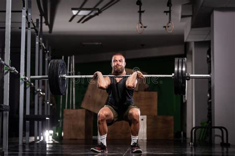 Muscular Athlete Lifting Very Heavy Barbell Stock Photo Image Of