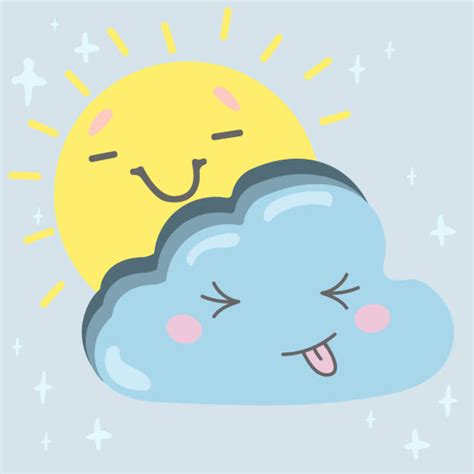 Sonriendo Sol De Dibujos Animados Lindo Nubes Cielo Kawaii Manga Anime