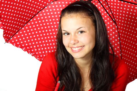 Cute Woman With Red Umbrella Free Stock Photo Public Domain Pictures