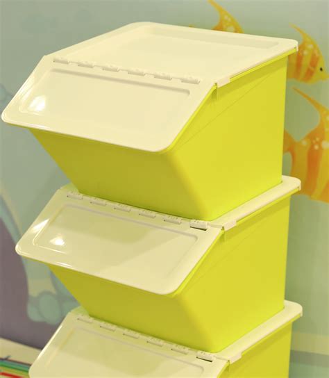 New Basicwise Large Green Plastic Stackable Storage Bins Set Of 3